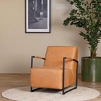 Leren industriële fauteuil - Rancho Leer Cognac - Frame zwar, Nieuw, Ophalen of Verzenden, Modern, 50 tot 75 cm