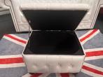 Orig.Chesterfield Boxstool Hocker  Wit Leer met Opbergruimte, Huis en Inrichting, Ophalen, Gebruikt, Leer, CHESTERFIELD
