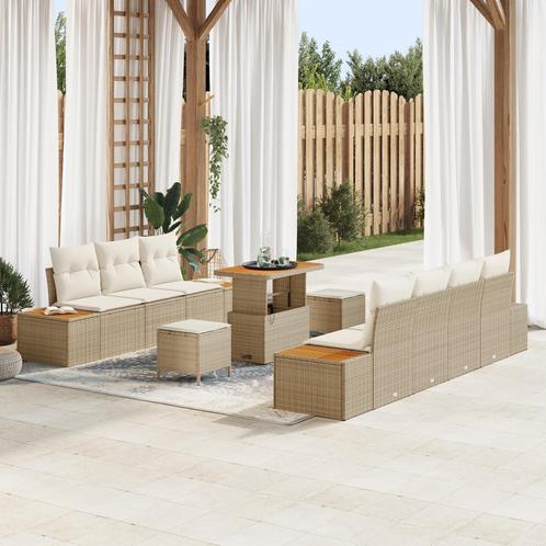 vidaXL 10-delige tuinset met kussens in beige van poly, Tuin en Terras, Tuinsets en Loungesets, Tuinset, Nieuw, Rotan, Verzenden