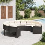 vidaXL Tuinbank met kussens rond poly rattan zwart, Verzenden, Nieuw, Rotan