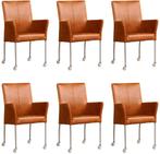 Set van 6 Cognac leren moderne eetkamerstoelen - Vintage Lee, Huis en Inrichting, Overige kleuren, Nieuw, Leer, Ophalen of Verzenden