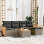 vidaXL 6-delige Loungeset met kussens poly rattan grijs, Verzenden, Nieuw, Rotan, Loungeset
