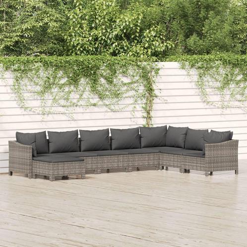 vidaXL 8-delige Loungeset met kussens poly rattan grijs, Tuin en Terras, Tuinsets en Loungesets, Loungeset, Nieuw, Rotan, Verzenden