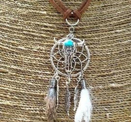 RVS_ketting - dromenvanger met skullhoofd - veren - hand, Huis en Inrichting, Woonaccessoires | Overige, Verzenden