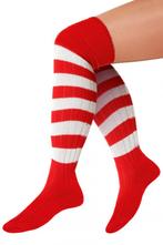 Gebreide Lange Sokken Rood Wit Gestreept 39-46 Gebreid Carna, Kleding | Heren, Carnavalskleding en Feestkleding, Ophalen of Verzenden