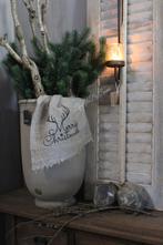 Shabby linnen doek Gewei Merry christmas 30 x 45 cm, Ophalen of Verzenden, Nieuw