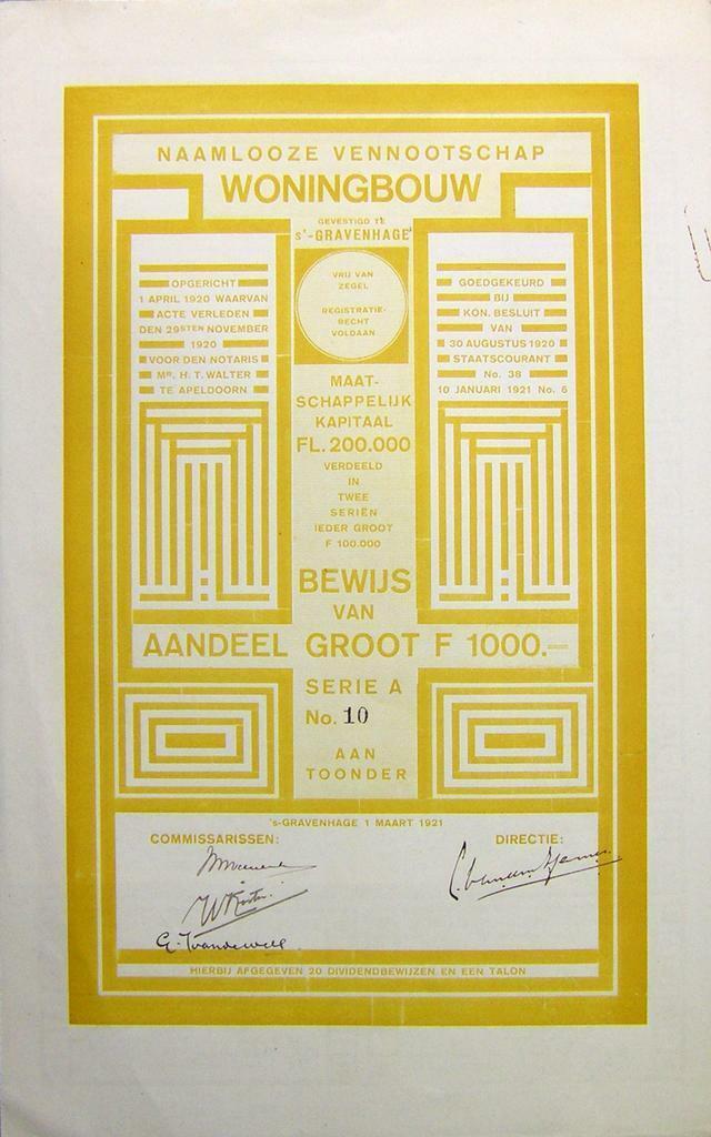 De Mondriaan onder de oude aandelen, Postzegels en Munten, Aandelen en Waardepapieren, Aandeel, 1920 tot 1950, Ophalen of Verzenden