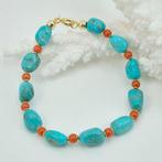 Bloedkoraal - Zilver, Verguld - Armband - Turquoise, Antiek en Kunst