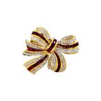 Gouden strik broche met robijn en diamant 18 krt, Sieraden, Tassen en Uiterlijk, Broches, Ophalen of Verzenden, Nieuw