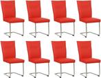 Set van 8 Felrode leren   - poot rond rvs - Toledo Leer Ferr, Nieuw, Vijf, Zes of meer stoelen, Modern, Leer