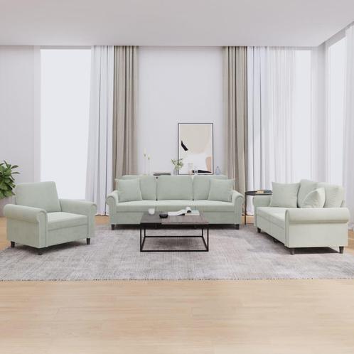 vidaXL 3-delige Loungeset met kussens fluweel lichtgrijs, Huis en Inrichting, Banken | Bankstellen, Nieuw, Stof, Vierpersoons of meer