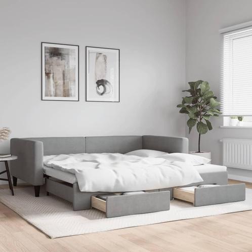 vidaXL Slaapbank onderschuifbed en lades 100x200 cm stof, Huis en Inrichting, Slaapkamer | Bedden, 100 cm, 200 cm, Grijs, Eenpersoons