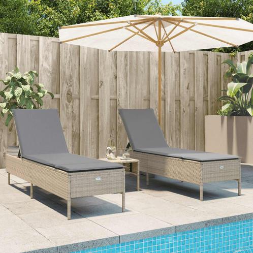 vidaXL Ligstoelen 2 st met kussens poly rattan beige, Tuin en Terras, Ligbedden, Nieuw, Verzenden