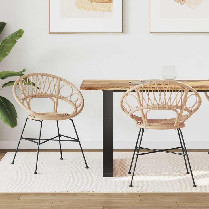 vidaXL Eetkamerstoel 2 pcs Naturel 49 x 51 x 81 cm Riet en, Huis en Inrichting, Stoelen, Bruin, Nieuw, Verzenden
