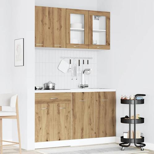 vidaXL 4-delige Keukenkastenset Lyon bewerkt hout artisanaal, Huis en Inrichting, Keuken | Keukenelementen, Bruin, Nieuw, Verzenden