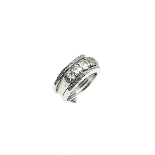 18 Krt. Witgouden ringen set met aquamarijn en diamant ;..., Sieraden, Tassen en Uiterlijk, Ringen, Dame, Met edelsteen, Overige kleuren