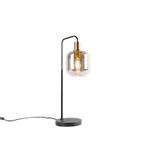 Design tafellamp zwart met goud en smoke glas - Zuzanna, Huis en Inrichting, Lampen | Tafellampen, Nieuw, Glas, Design, 50 tot 75 cm