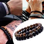 Premium Dubbele Kralen Armband - Natuursteen Armbanden, Sieraden, Tassen en Uiterlijk, Armbanden, Nieuw, Staal, Met strass, Zwart