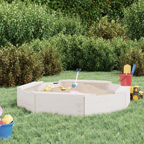 vidaXL Zandbak met bankjes achthoekig massief grenenhout wit, Kinderen en Baby's, Speelgoed | Buiten | Zandbakken, Nieuw, Verzenden