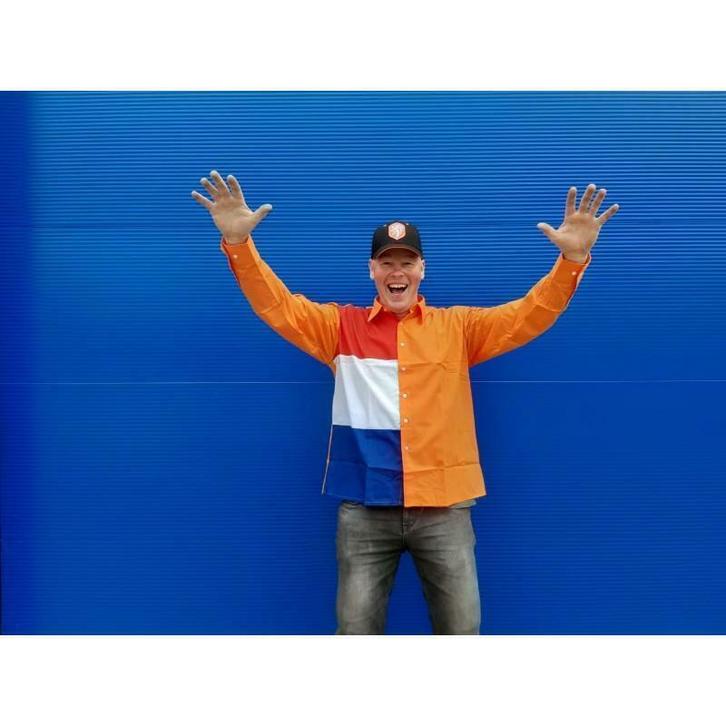 koningsdag overhemd oranje met rood-wit-blauwe vlakken L  XL, Kleding | Heren, Overhemden, Nieuw, Ophalen of Verzenden
