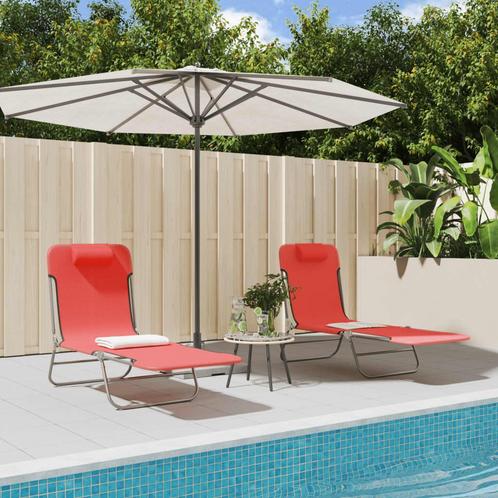 vidaXL Ligbedden 2 st inklapbaar textileen en staal rood, Tuin en Terras, Ligbedden, Nieuw, Verzenden