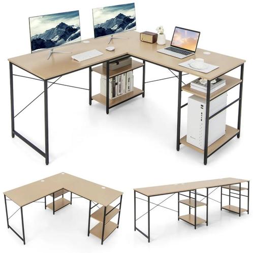 LIVSK Bureau L-vorm, Omkeerbaar Hoekbureau Met 4 Planken, Ga, Huis en Inrichting, Bureaus, Nieuw, Verzenden