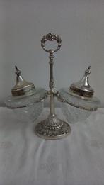 Jampot - Kristal, Verzilverd messing - Oude dubbele pot, Antiek en Kunst, Antiek | Meubels | Tafels