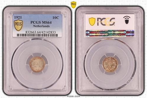 Koningin Wilhelmina 10 cent 1921 MS64 PCGS gecertificeerd, Postzegels en Munten, Munten | Nederland, Losse munt, 10 cent, Koningin Wilhelmina
