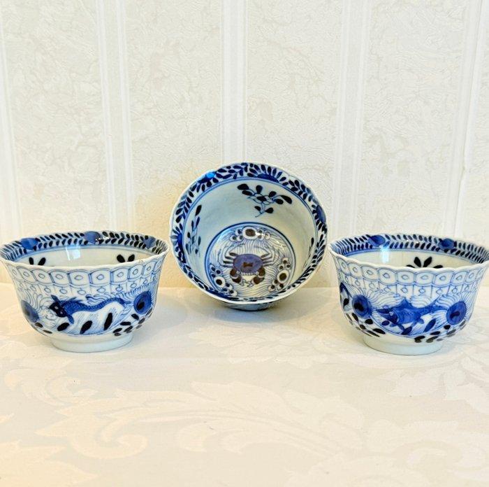 Set kommen (3) - Porselein - Crab & vis, Antiek en Kunst, Antiek | Overige Antiek