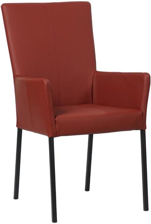 Rode leren moderne eetkamerstoel - poot vierkant zwart - Tol, Huis en Inrichting, Stoelen, Eén, Overige kleuren, Nieuw, Leer, Ophalen of Verzenden