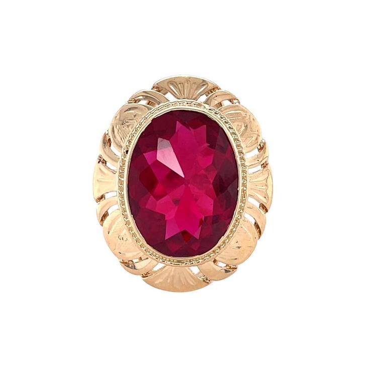 Gouden vintage ring met robijn 14 krt, Sieraden, Tassen en Uiterlijk, Ringen, Nieuw, Ophalen of Verzenden
