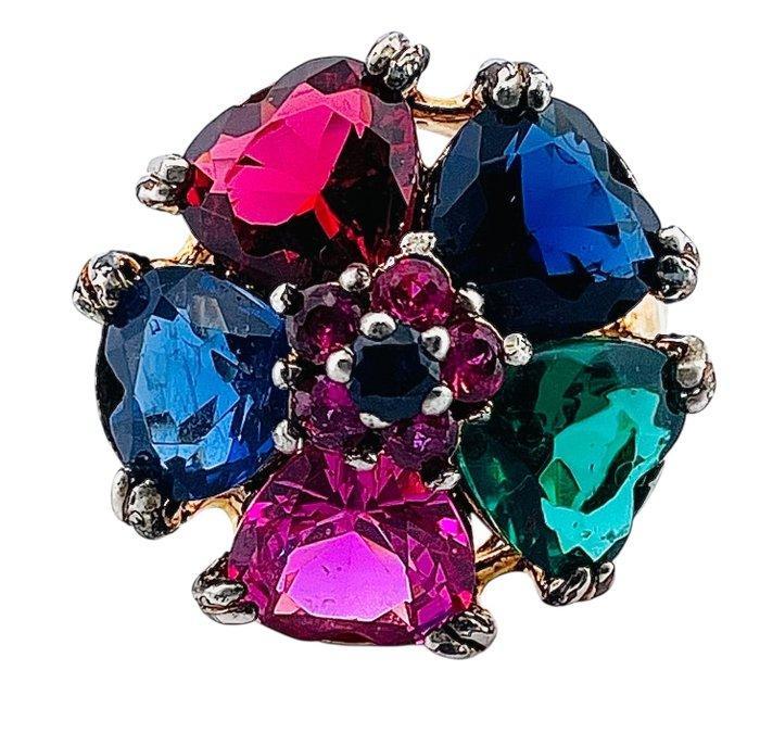 Zonder Minimumprijs - Ring - 9 kt. Geel goud, Zilver Robijn, Sieraden, Tassen en Uiterlijk, Ringen