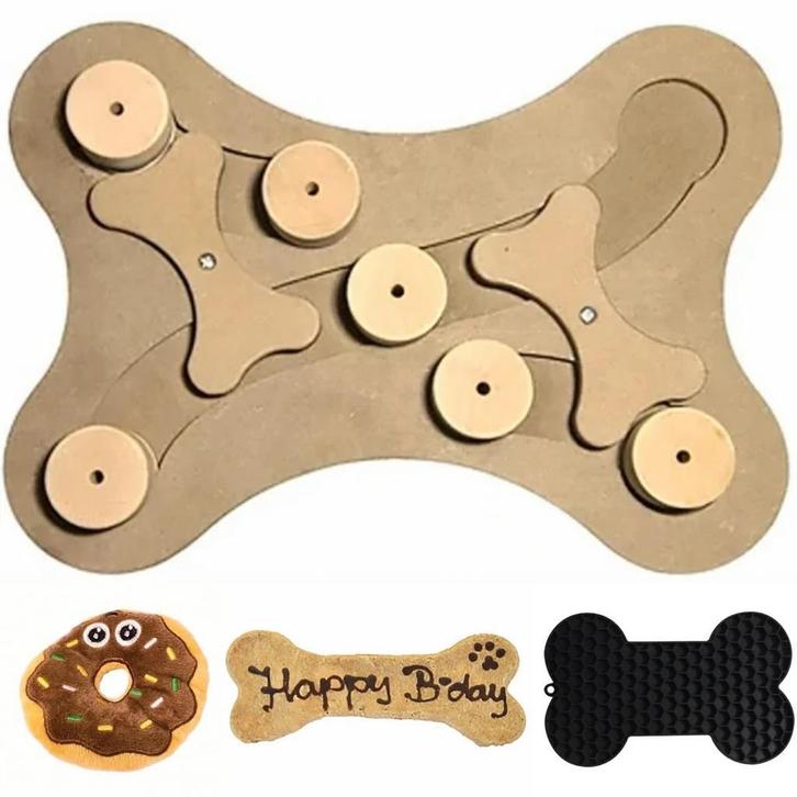 Cadeauset voor hond met houten spel, speeltje,koek en likmat, Dieren en Toebehoren, Honden-accessoires, Nieuw, Verzenden