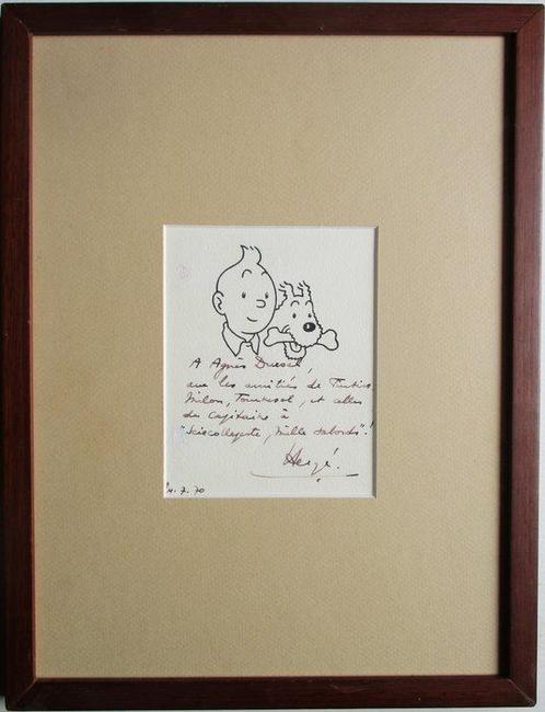Hergé - Tintin - Dédicace manuscrite signée - 1970 - 1 Kaart, Boeken, Stripboeken