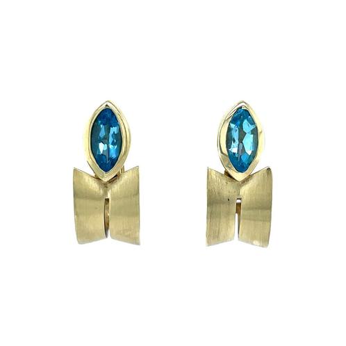 Gouden oorsieraden met topaas 14 karaat, Sieraden, Tassen en Uiterlijk, Oorbellen, Blauw, Zo goed als nieuw, Met edelsteen, Goud