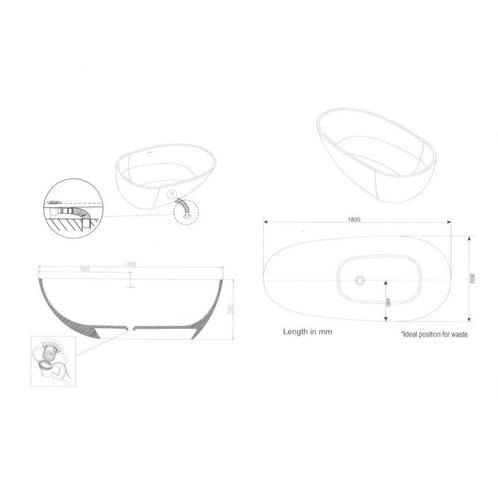 Vrijstaand Bad Puur 180X90X58Cm Solid Surface Glans Wit, Doe-het-zelf en Verbouw, Sanitair, Ophalen of Verzenden