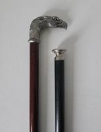 2 stuks Wandelstok - Zilver, Metaal, Hout - Zilveren knop -, Antiek en Kunst