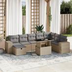 vidaXL 9-delige Loungeset met kussens poly rattan beige, Tuin en Terras, Verzenden, Nieuw, Rotan, Loungeset