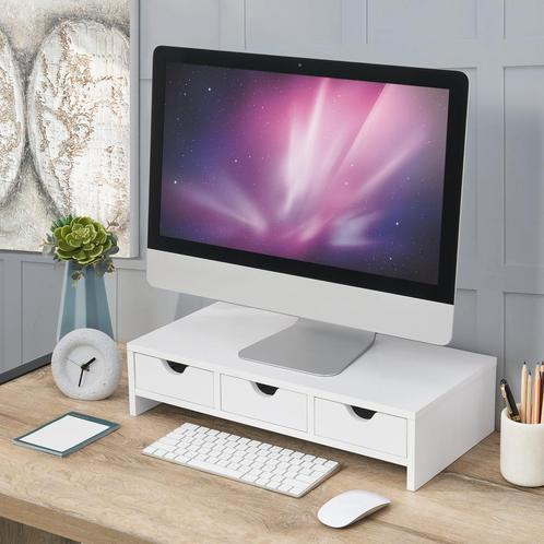 [en.casa] Monitorstandaard Ruovesi verhoger 12x51x25 cm wit, Computers en Software, Laptopstandaarden, Nieuw, Verzenden