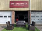 Bankstel SENIOREN Mecam bruin leer 2+1zit bank +sta op stoel, Vierpersoons of meer, Leer, Zo goed als nieuw, Rechte bank
