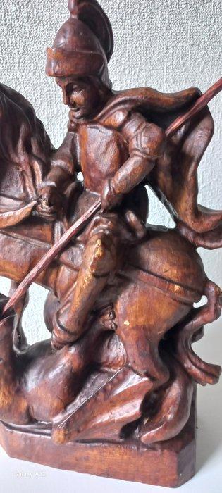 Beeld, Sint Joris met de Draak - 33 cm - Hout, Antiek en Kunst, Antiek | Boeken en Bijbels