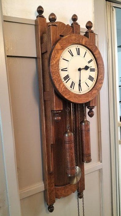 Klok - Vintage Hangklok -Franz Hermle -eiken -messing -mint, Antiek en Kunst, Antiek | Klokken