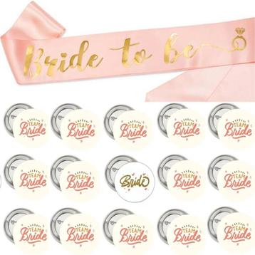 Bride to Be en Team Bride set met sjerp en buttons 16-delig beschikbaar voor biedingen
