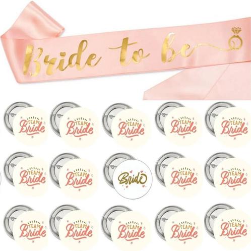 Bride to Be en Team Bride set met sjerp en buttons 16-delig, Kleding | Dames, Trouwkleding en Trouwaccessoires, Overige kleuren