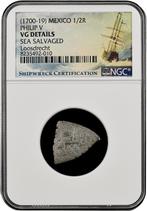 Loosdrecht Scheepswrak 1/2 Reales Mexico 1700-1719 NGC, Verzenden, Zilver