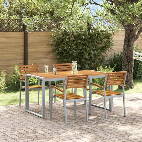 vidaXL 5-delige Tuin Eettafelset Massief Acaciahout en, Tuin en Terras, Tuinsets en Loungesets, Nieuw, Verzenden