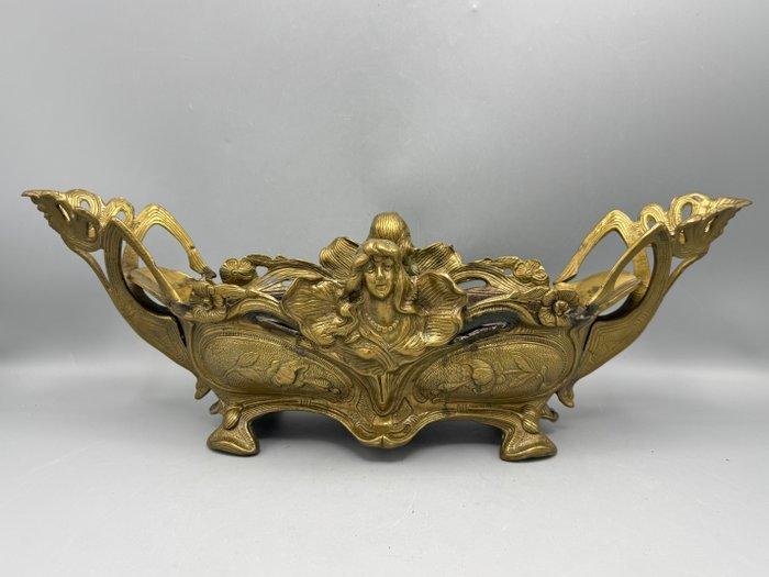 Zware messing art nouveau jardinière - Jardinière - Messing, Antiek en Kunst, Curiosa en Brocante