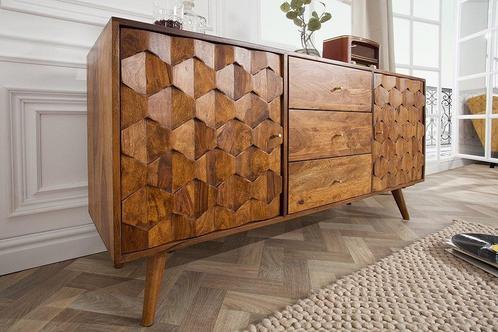 Massief dressoir MYSTIC LIVING 145cm Sheesham naturel 3D, Huis en Inrichting, Kasten | Dressoirs, Ophalen of Verzenden