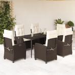 vidaXL 7-delige Tuinset met kussens poly rattan bruin, 6 zitplaatsen, Nieuw, Tuinset, Verzenden