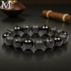 Elastische Zwarte Onyx Armband – Drievoudige Afwerking